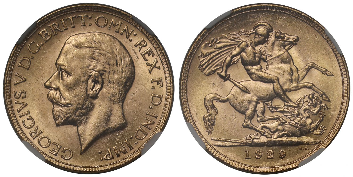 George V 1929-P Sovereign Perth Mint MS62