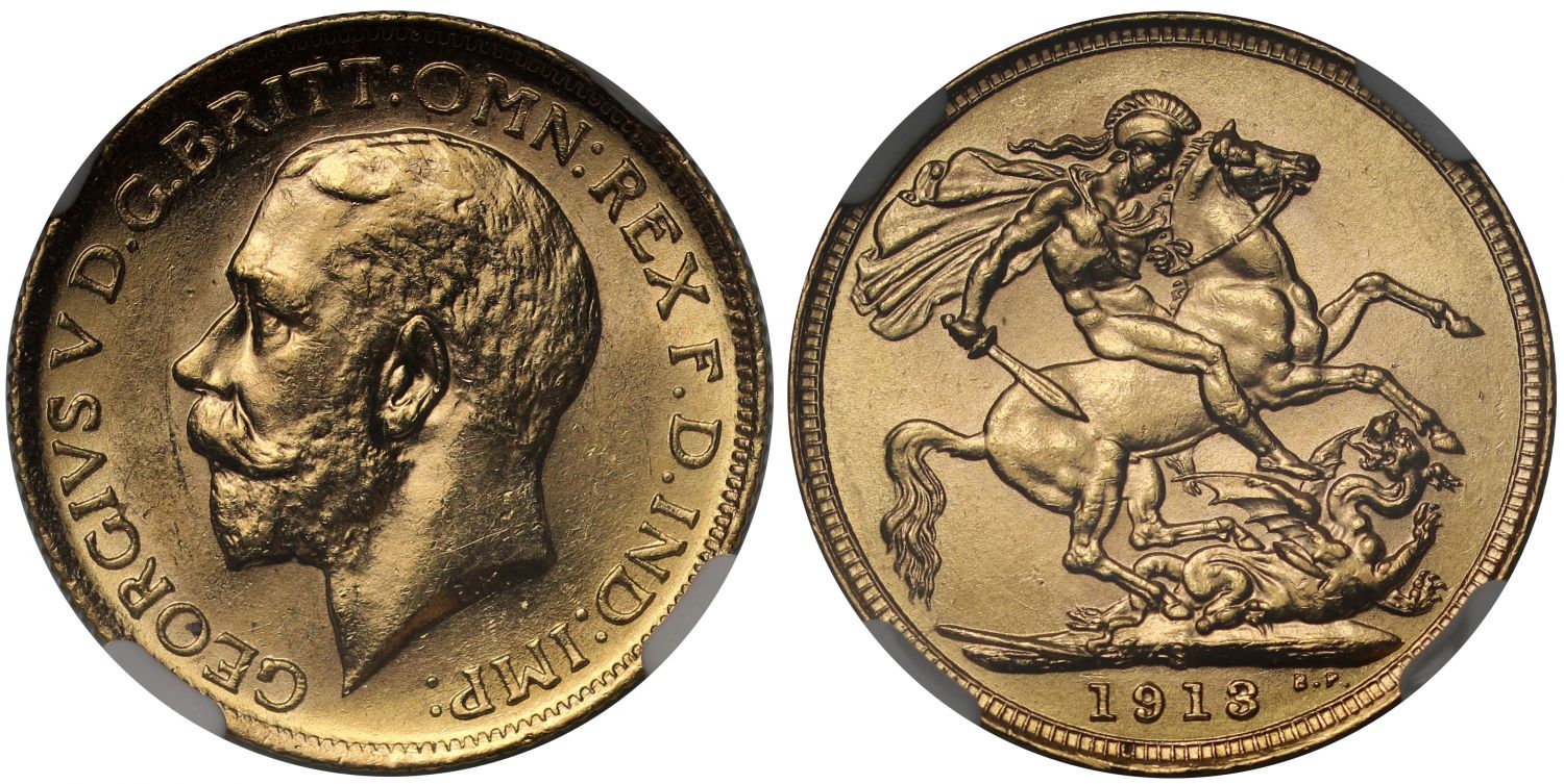 George V 1913-S Sovereign, Sydney, MS63