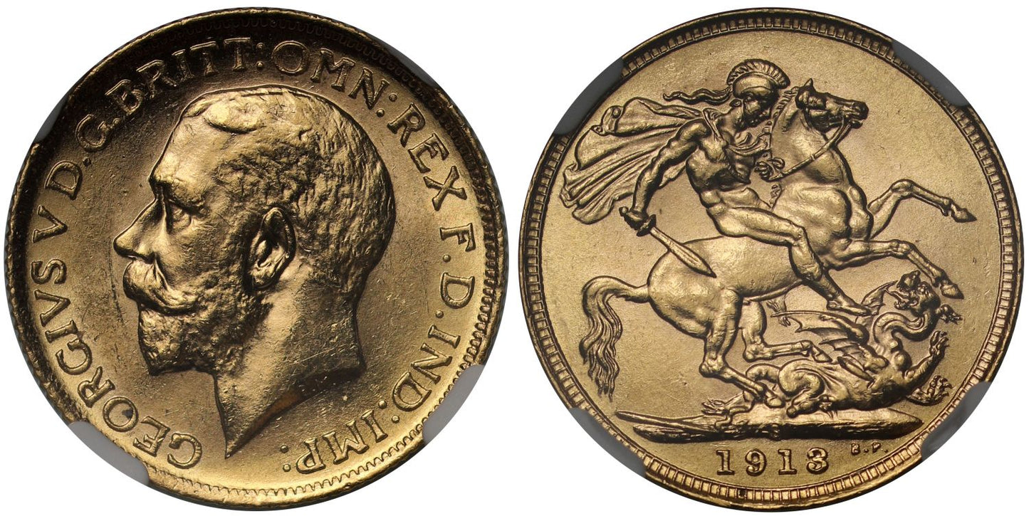 George V 1913-S Sovereign, Sydney, MS63