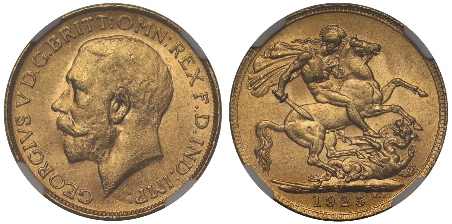 George V 1925-SA Sovereign Pretoria Mint MS63+