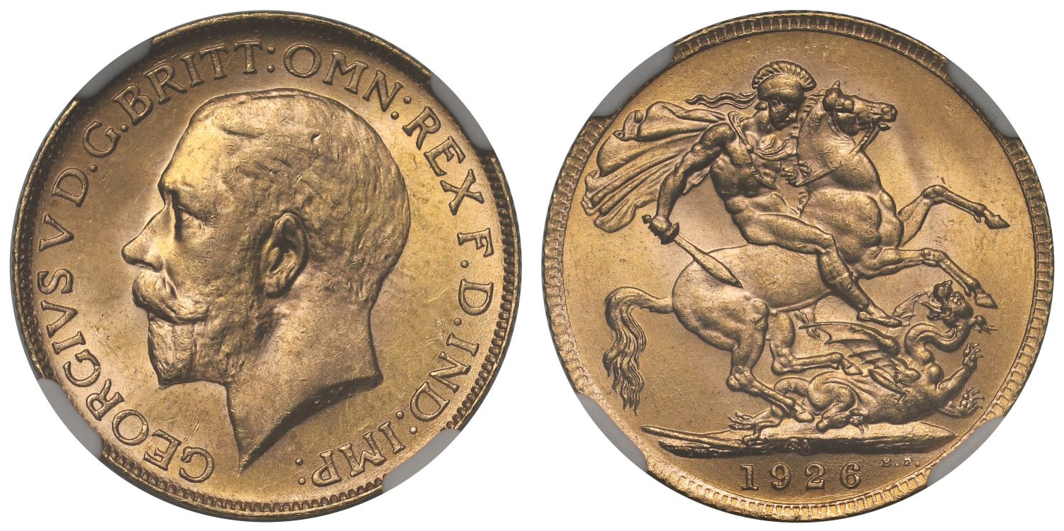 George V 1926-SA Sovereign Pretoria Mint MS65