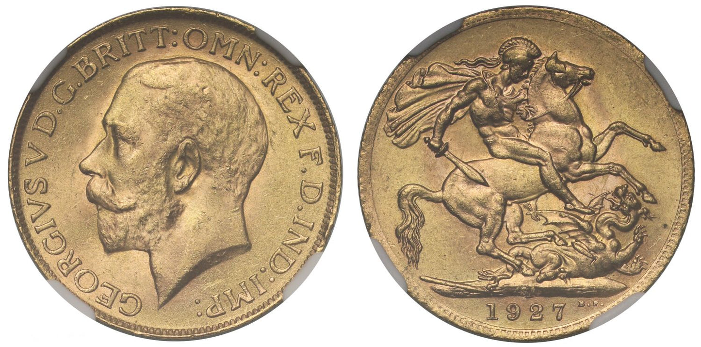 George V 1927-SA Sovereign Pretoria Mint MS63+