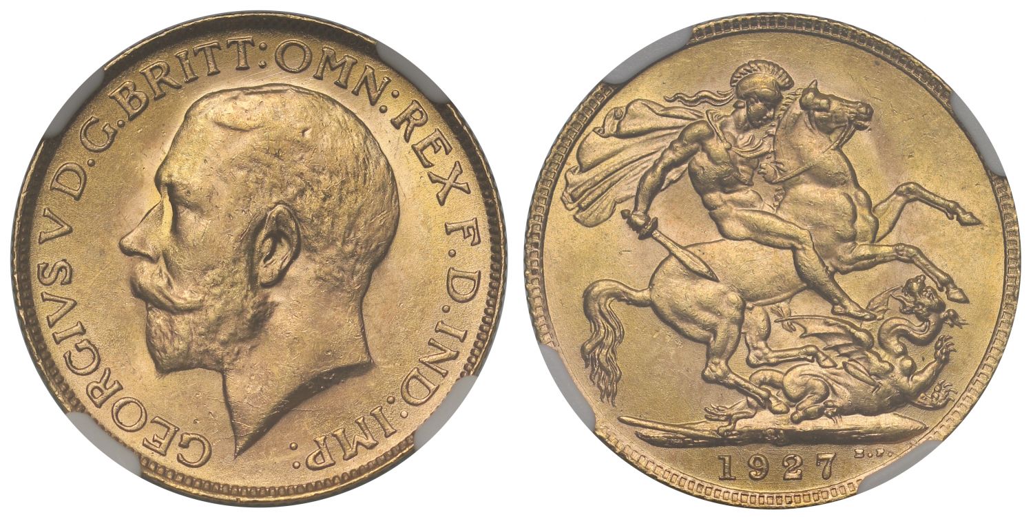 George V 1927-SA Sovereign Pretoria Mint MS65