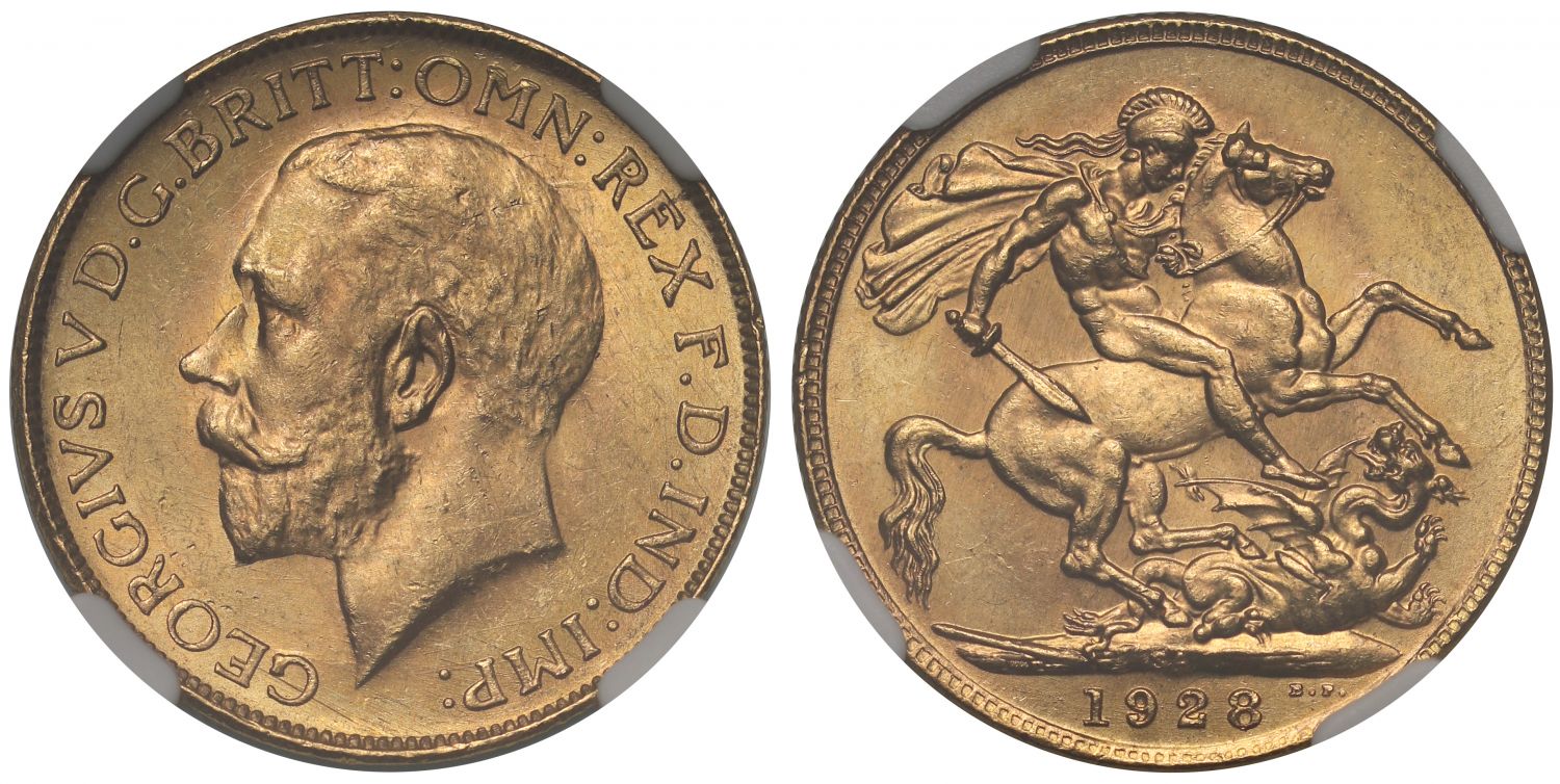 George V 1928-SA Sovereign Pretoria Mint MS64