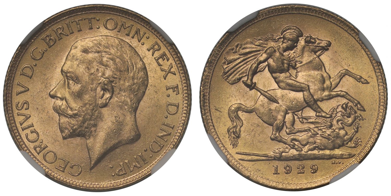 George V 1929-SA Sovereign Pretoria Mint MS63