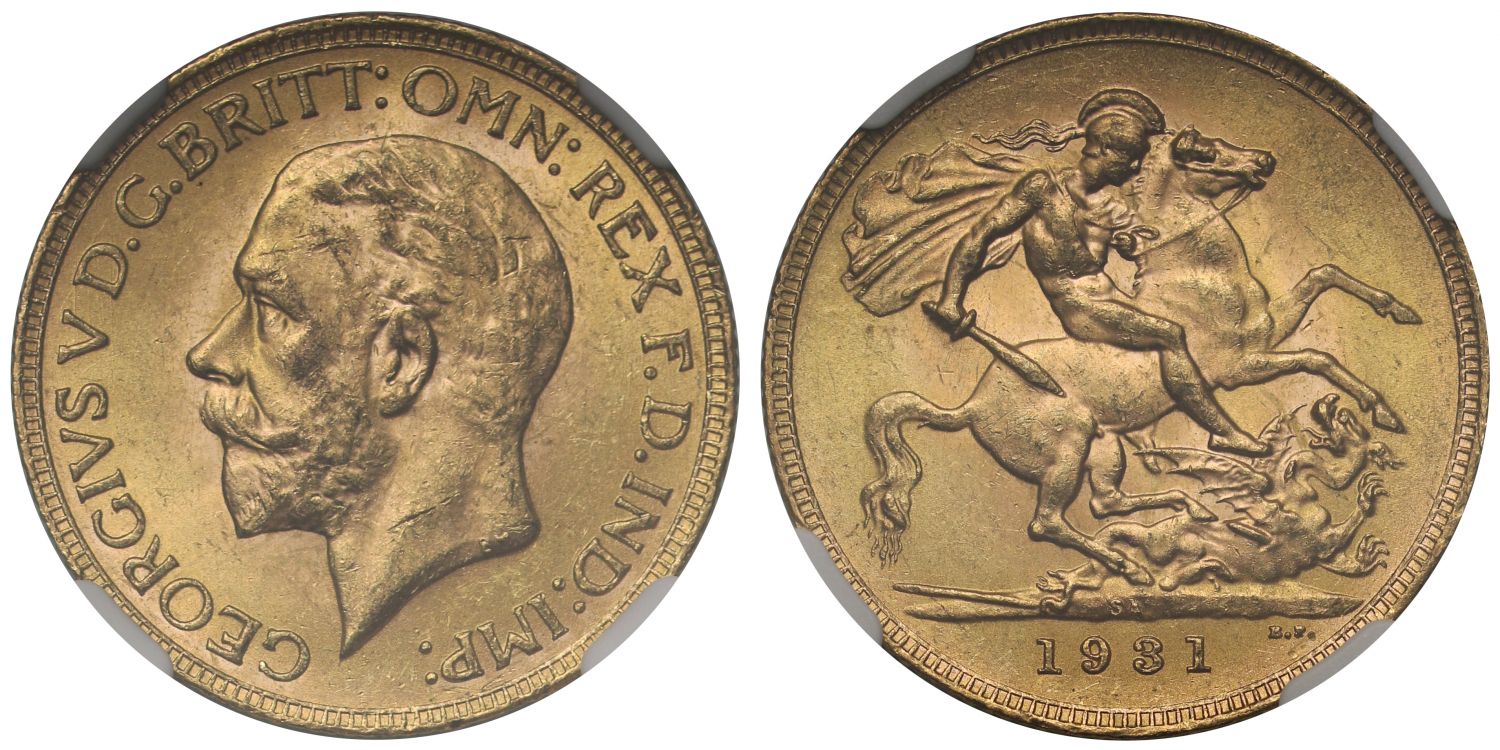George V 1931-SA Sovereign Pretoria Mint NGC MS62
