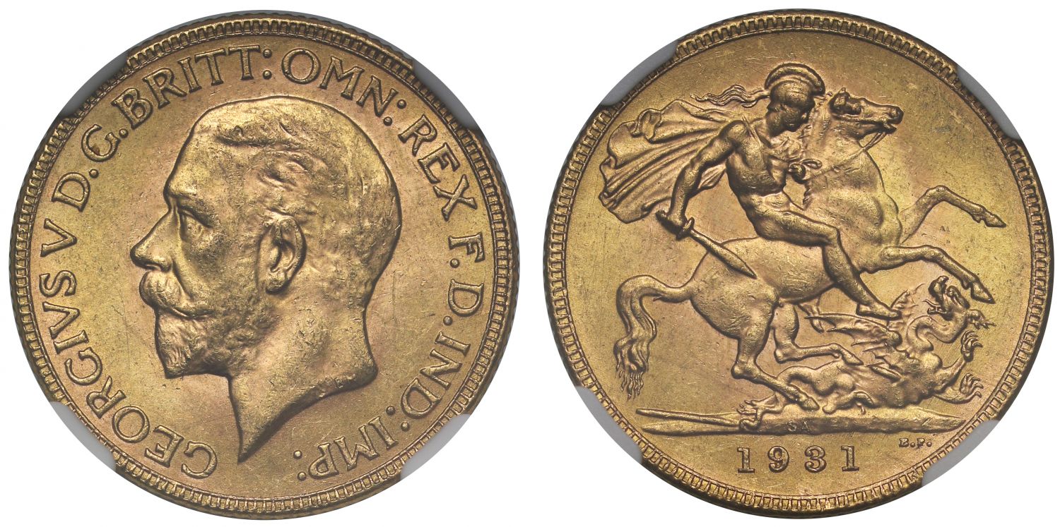 George V 1931-SA Sovereign Pretoria Mint MS63+