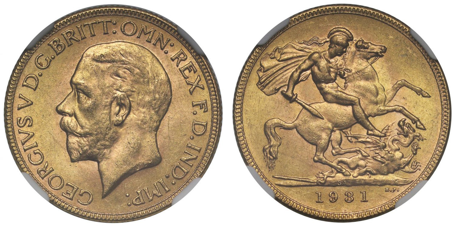 George V 1931-SA Sovereign Pretoria Mint MS63+