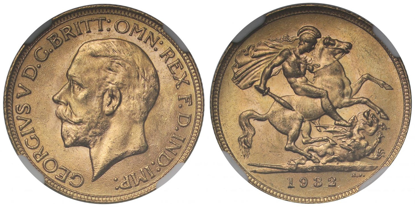 George V 1932-SA Sovereign Pretoria Mint MS64
