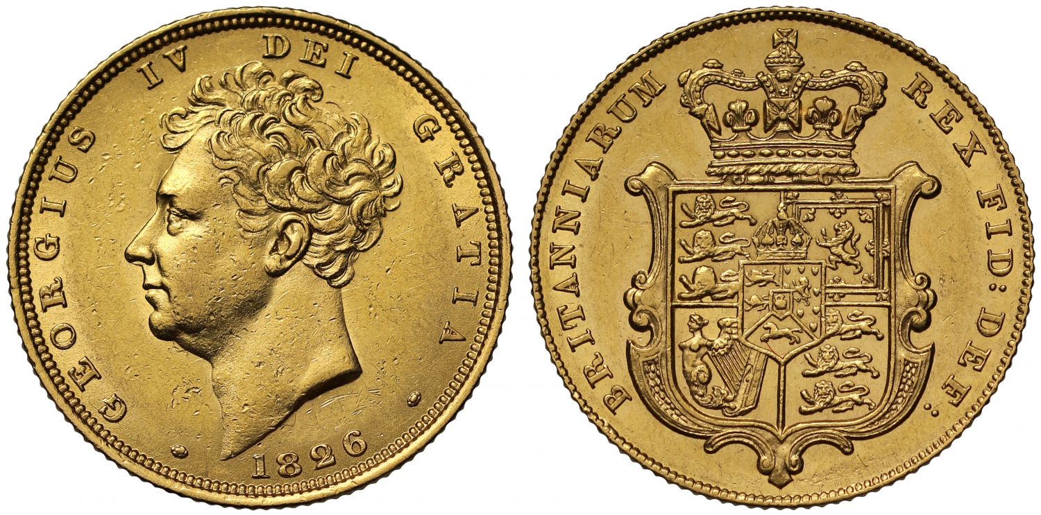 George IV 1826 Sovereign bare head AU58