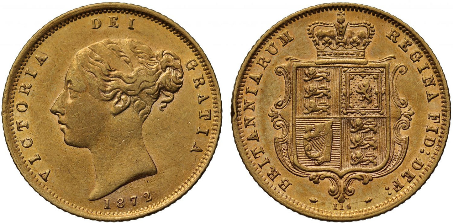 Victoria 1872 Half-Sovereign, nose points to O, die 114 not in Marsh