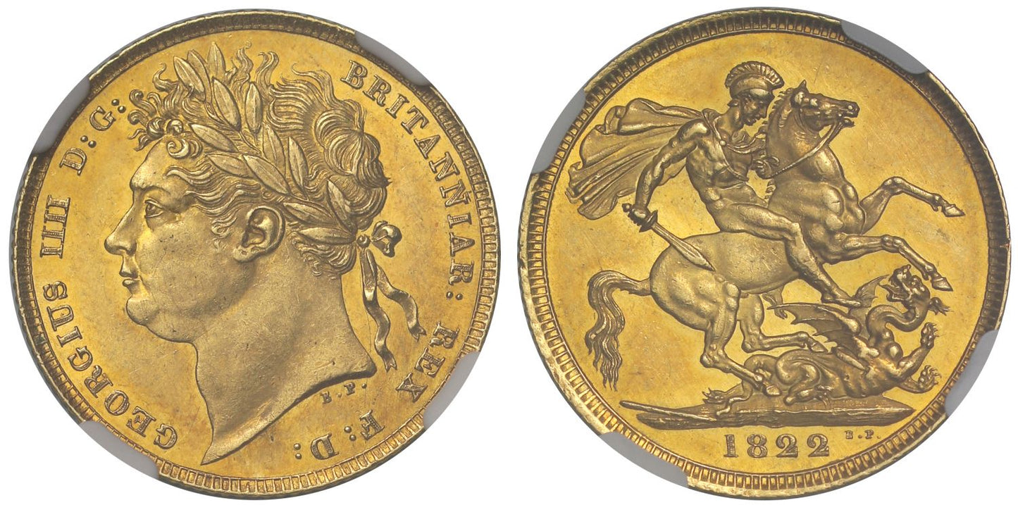 George IV 1822 Sovereign, second year of laureate head, MS62+