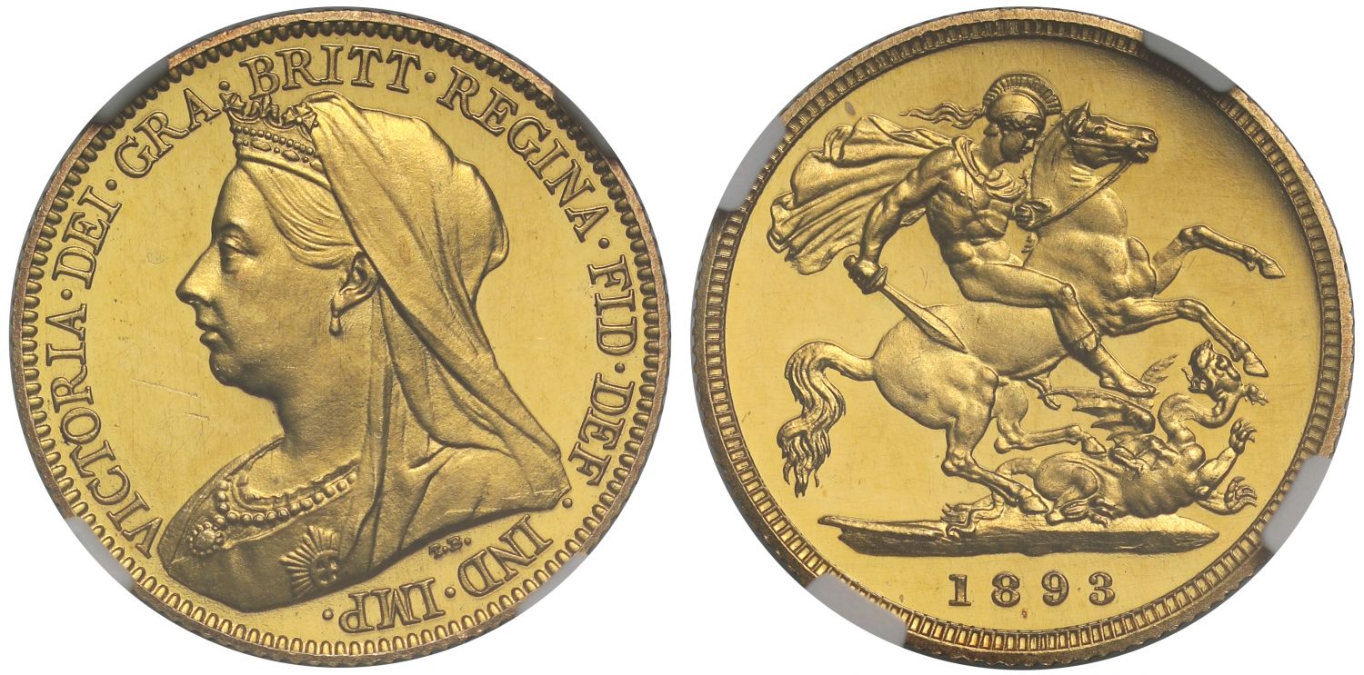Victoria 1893 proof Half-Sovereign, older bust, PF63 CAMEO