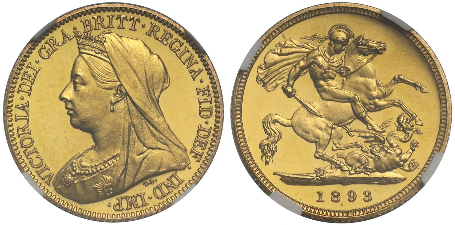 Victoria 1893 proof Half-Sovereign, older bust, PF63 CAMEO