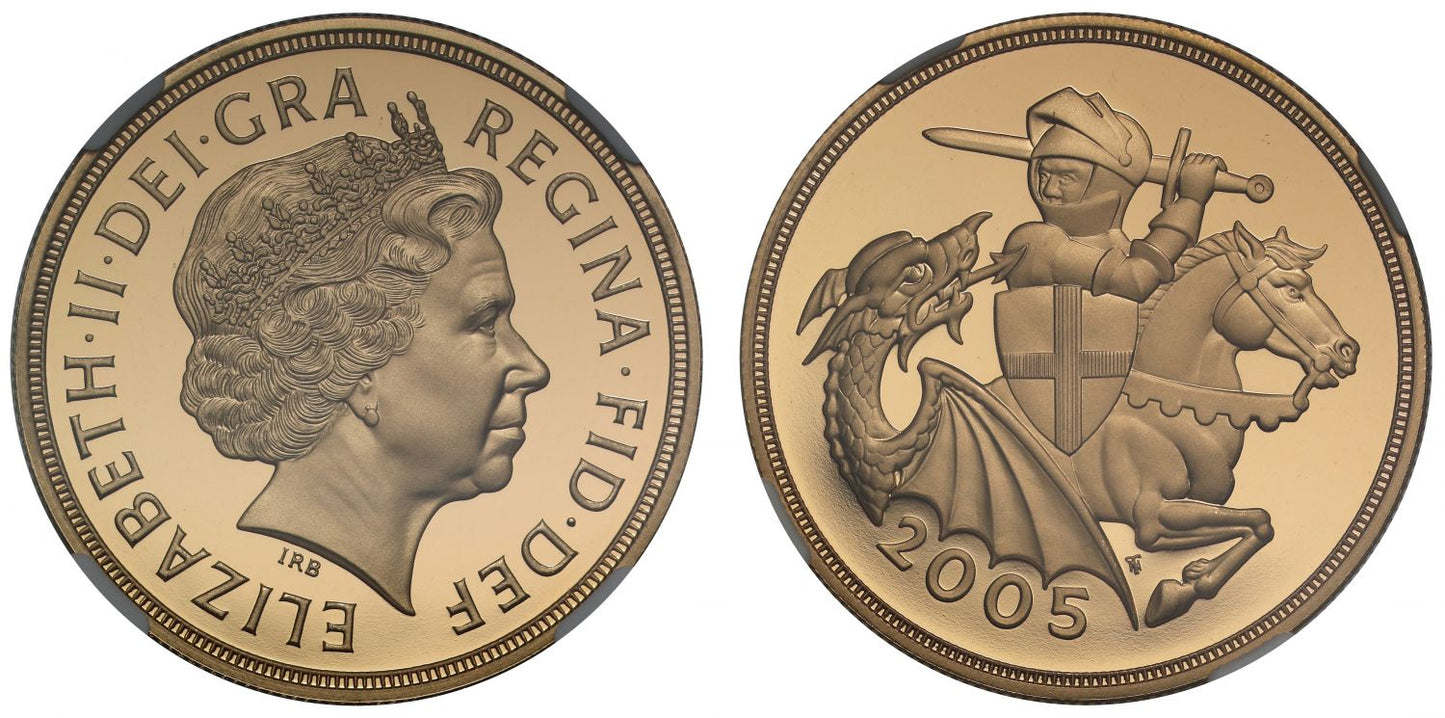 Elizabeth II 2005 proof Five-Pounds PF70 UCAM
