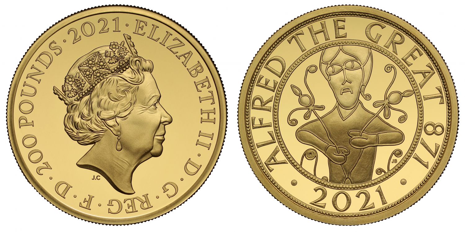 *Elizabeth II 2021 gold 2oz PF70 UC First Day Alfred the Great