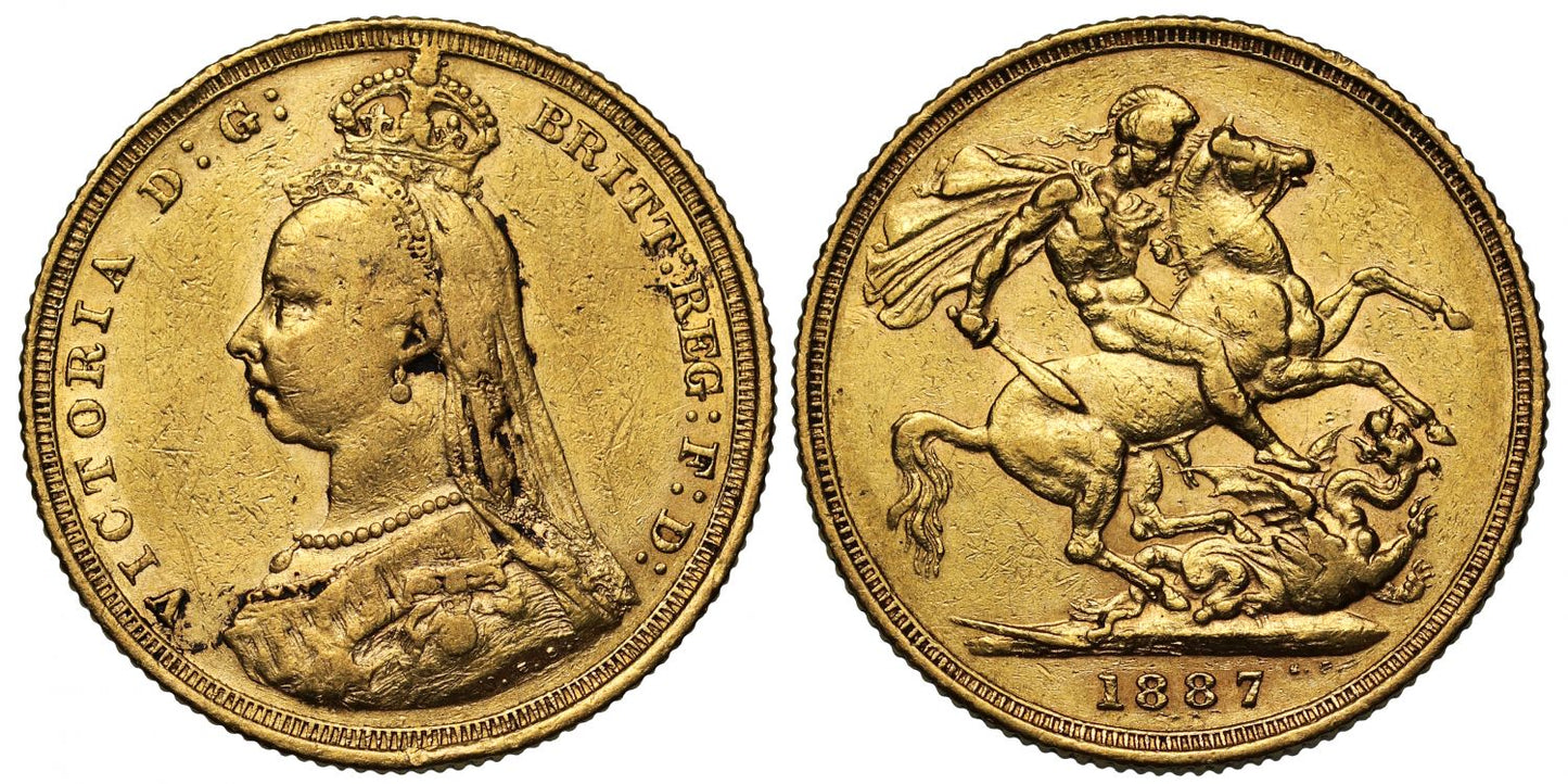 Victoria 1887-S Sovereign, Sydney Mint, Jubilee head, hooked J, DISH S2 R3