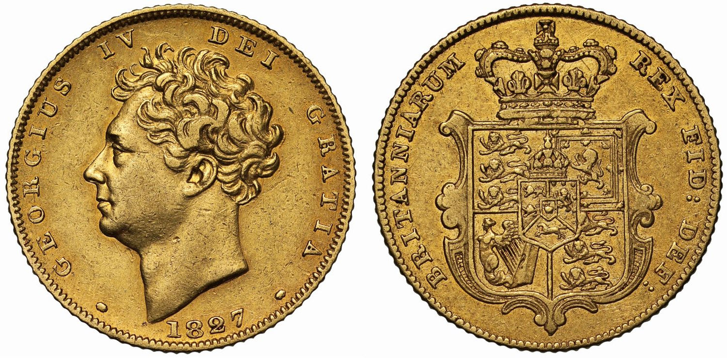 George IV 1827 Half-Sovereign, with extra tuft of hair to left of ear