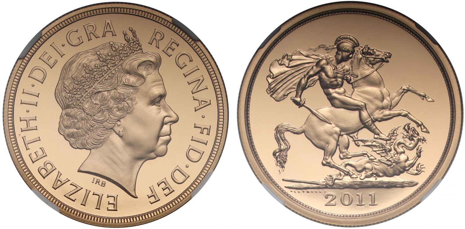 Elizabeth II 2011 proof Five-Pounds PF70 UCAM
