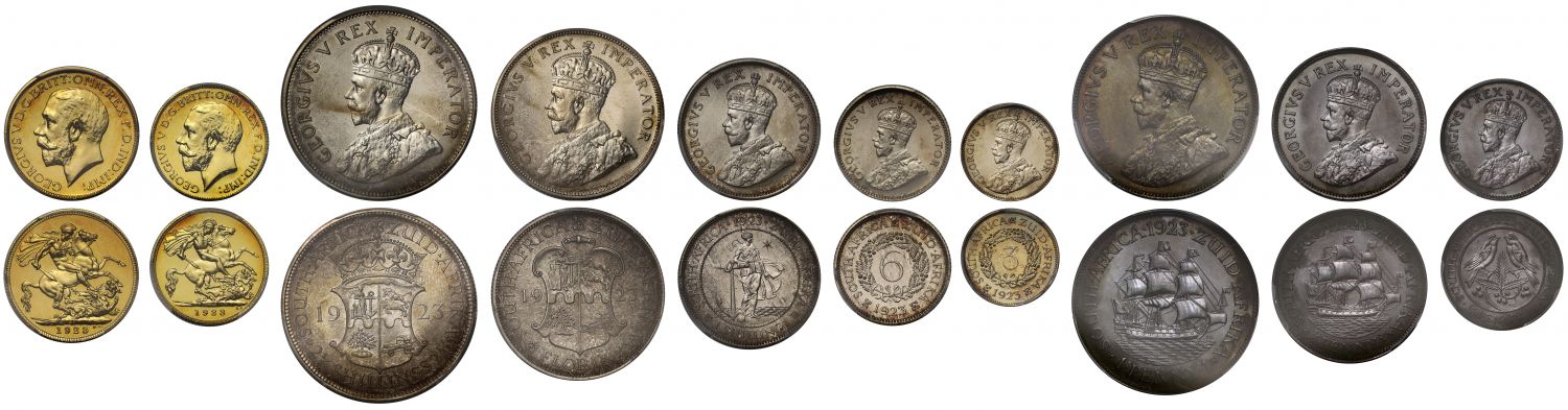 South Africa, George V 1923 10-coin proof Set PR64-PR66