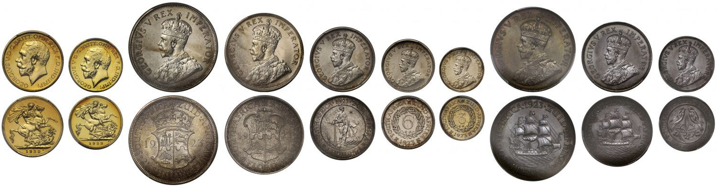 South Africa, George V 1923 10-coin proof Set PR64-PR66