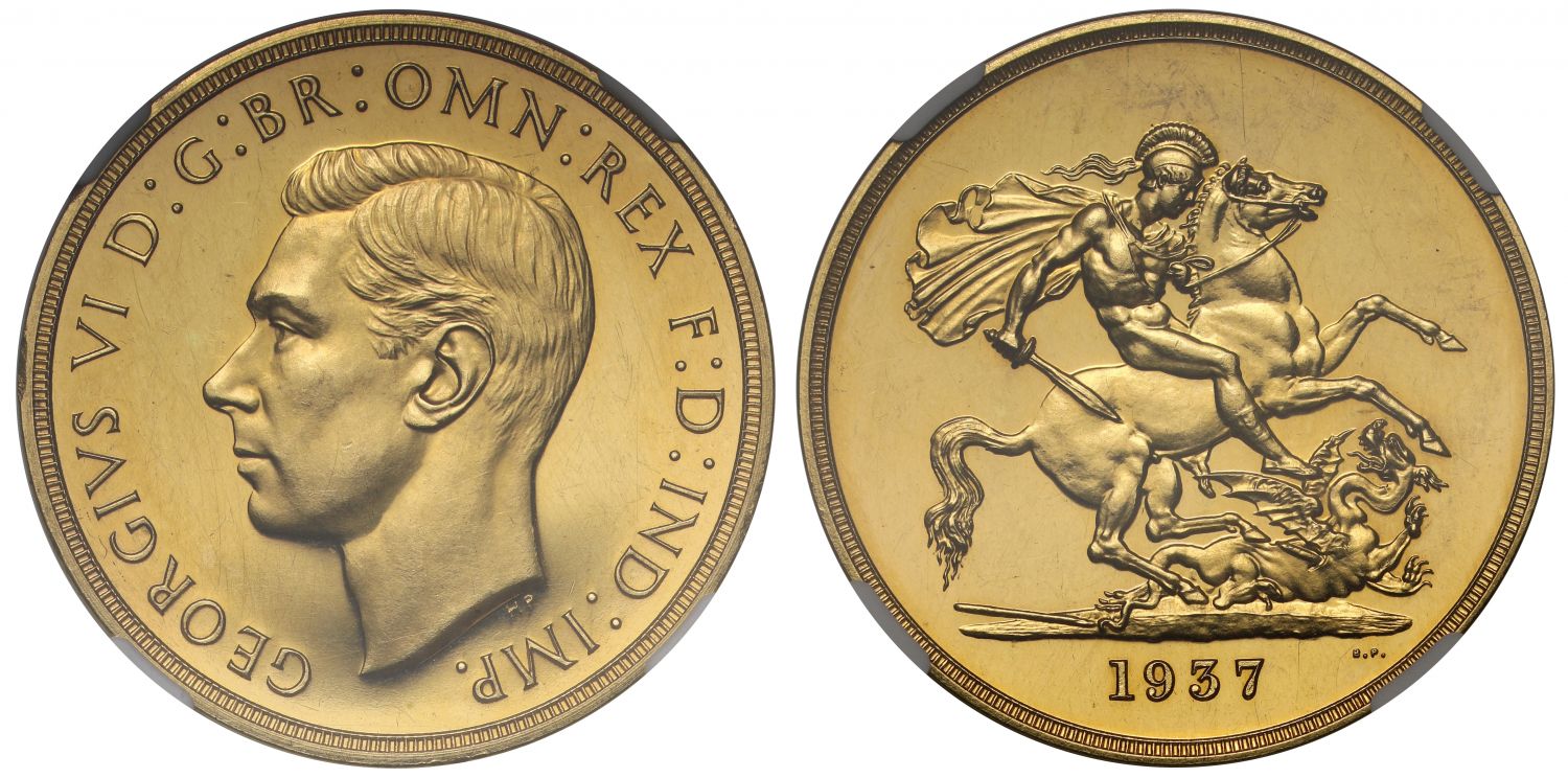 George VI 1937 proof Five-Pounds PF61, Coronation issue