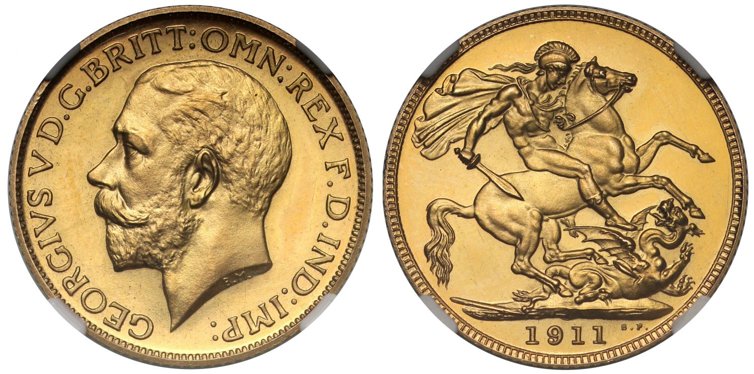 George V 1911 proof Sovereign PF64 CAMEO, Coronation issue