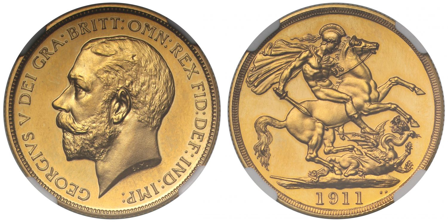George V 1911 proof Two-Pounds, PF64, Coronation issue