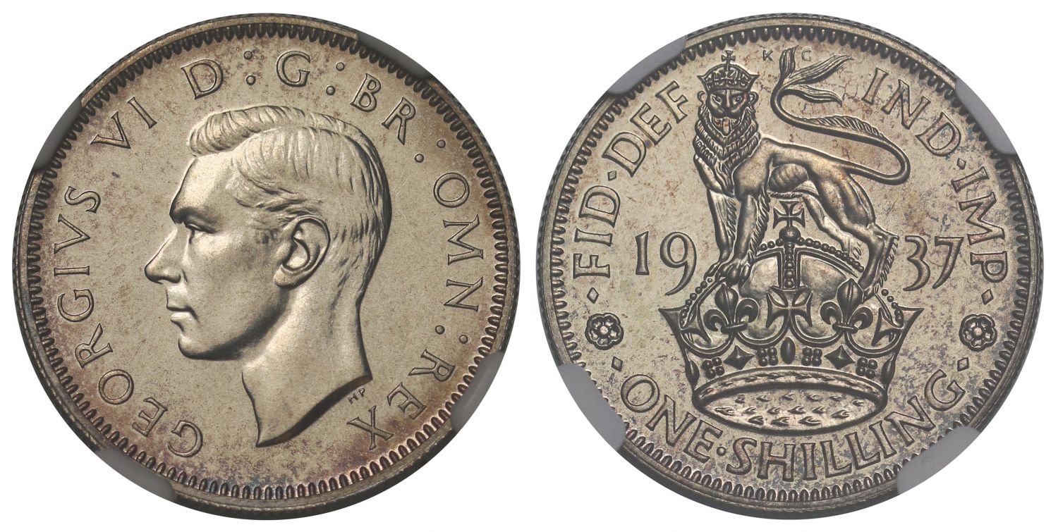 George VI 1937 proof Shilling English reverse PF65 Coronation issue