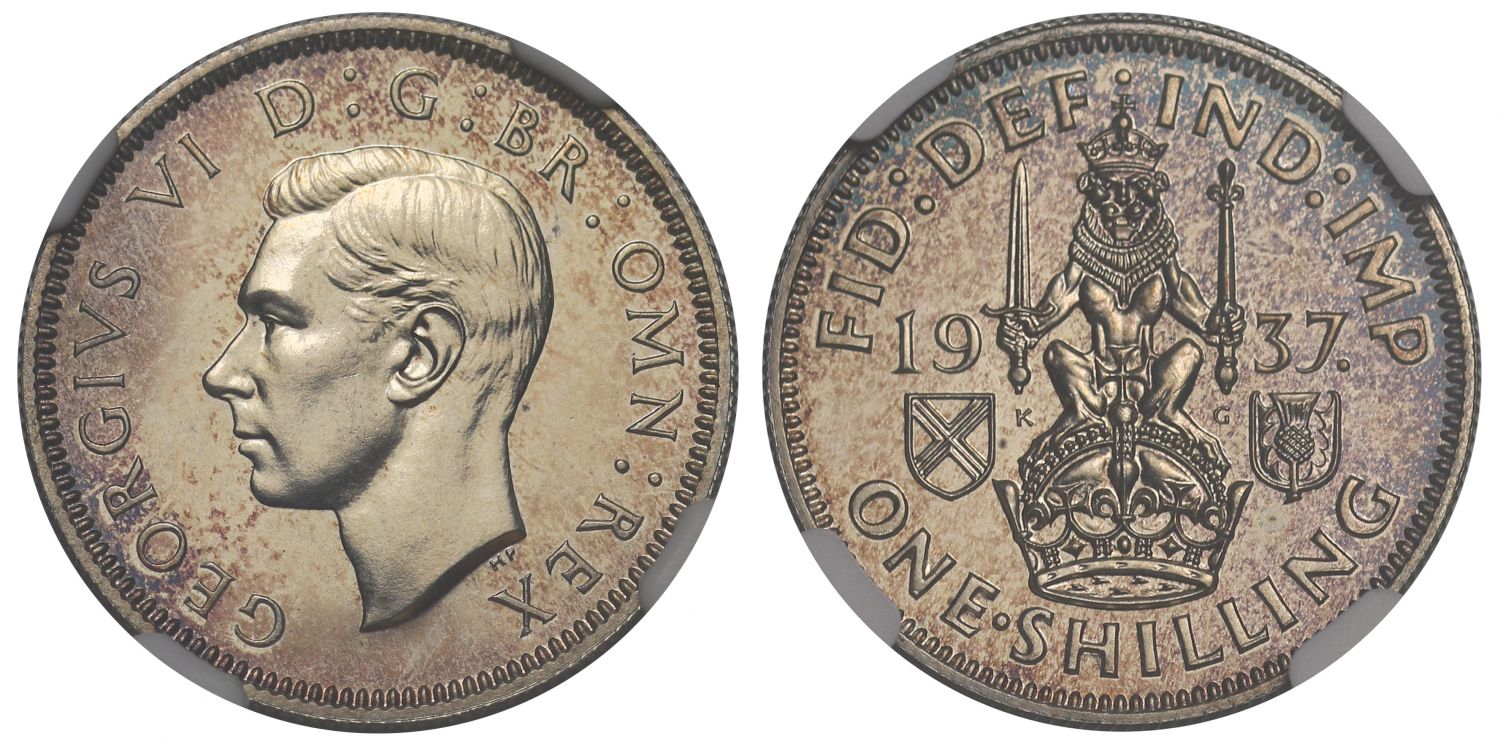 George VI 1937 proof Shilling Scottish reverse PF64+ Coronation issue