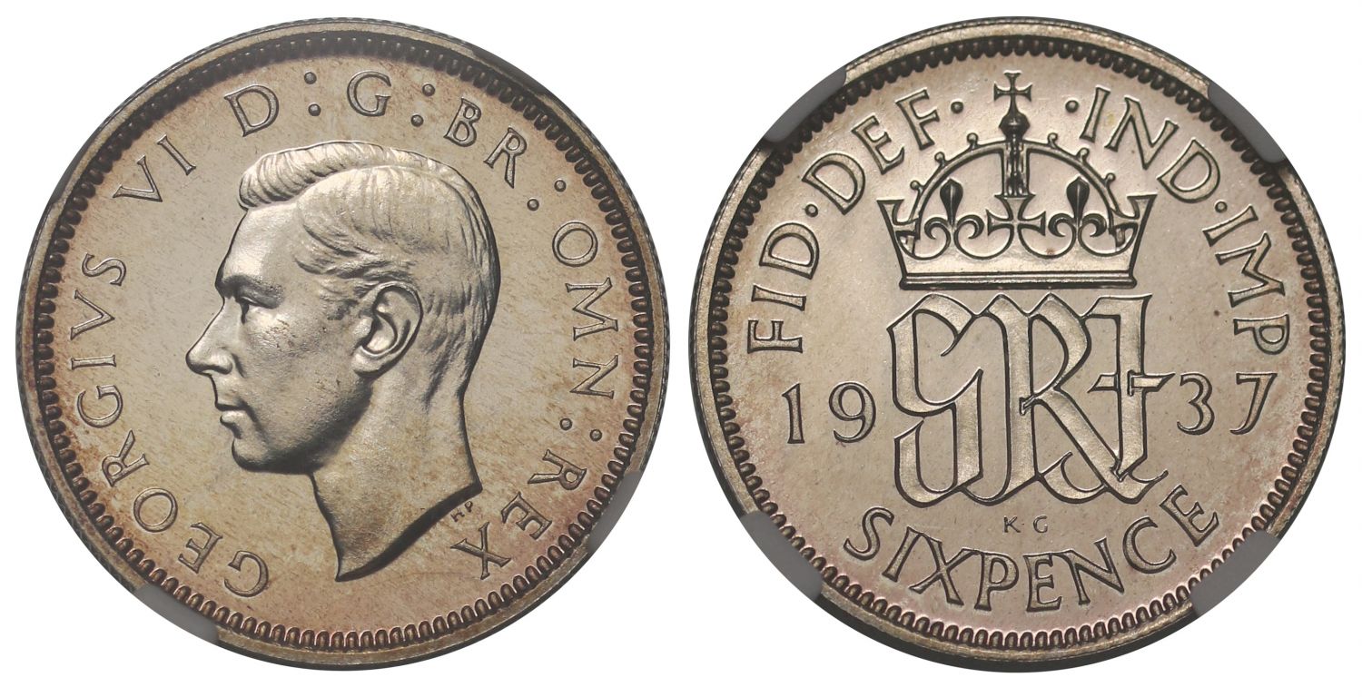 George VI 1937 proof Sixpence, PF65, Coronation issue