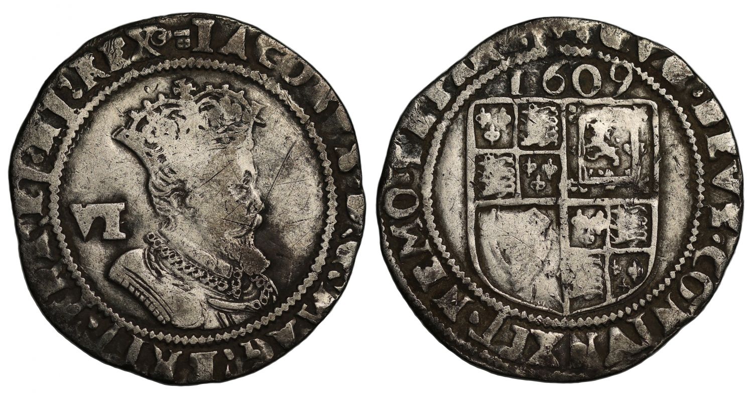 James I 1609 Sixpence, mintmark key, rare date and mintage