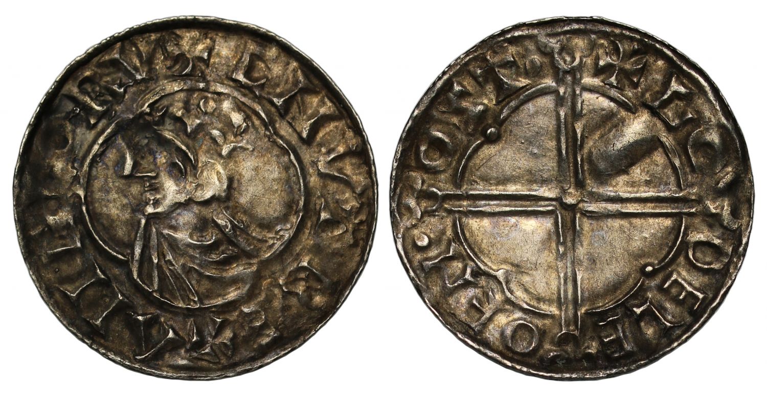 Canute Quatrefoil Penny Godeleof of Stamford with capsule shape gouge reverse