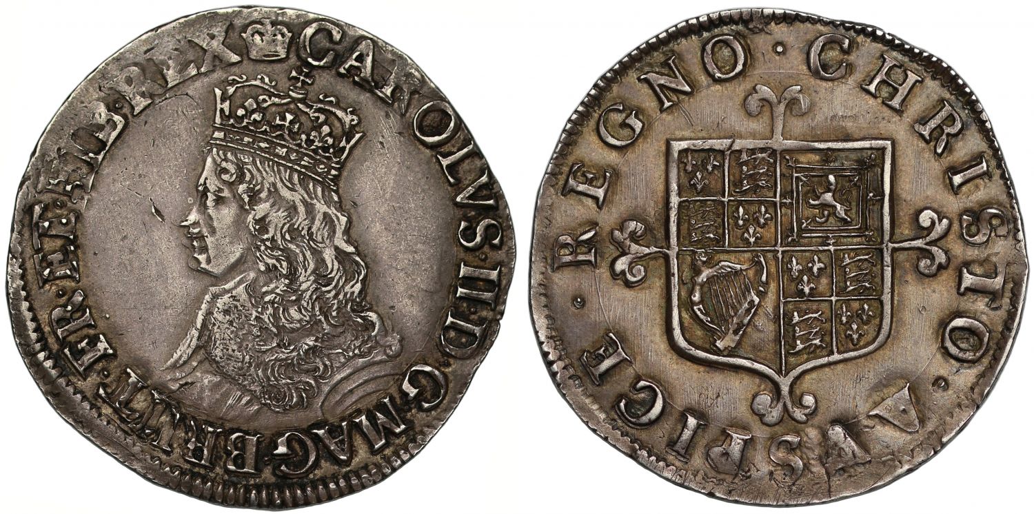 Charles II Shilling first issue, engraved by Thomas Simon