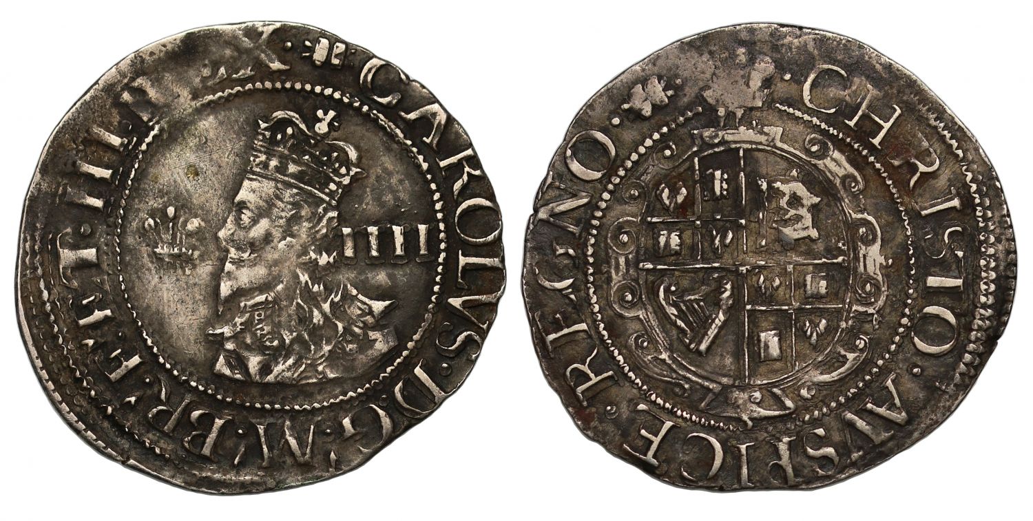 Charles I Groat Aberystwyth Mint, plumes in field, mintmark book