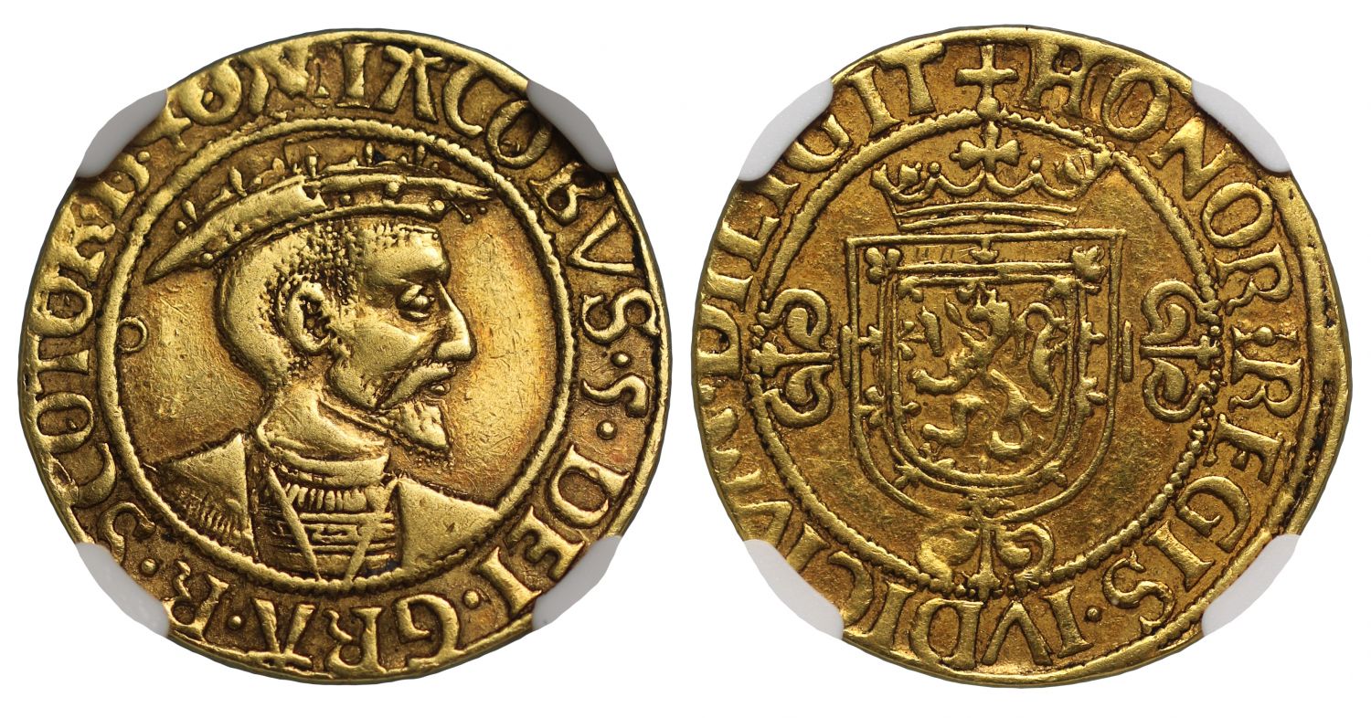 Scotland, James V 1540 gold 'Bonnet Piece' of Forty Shillings XF45