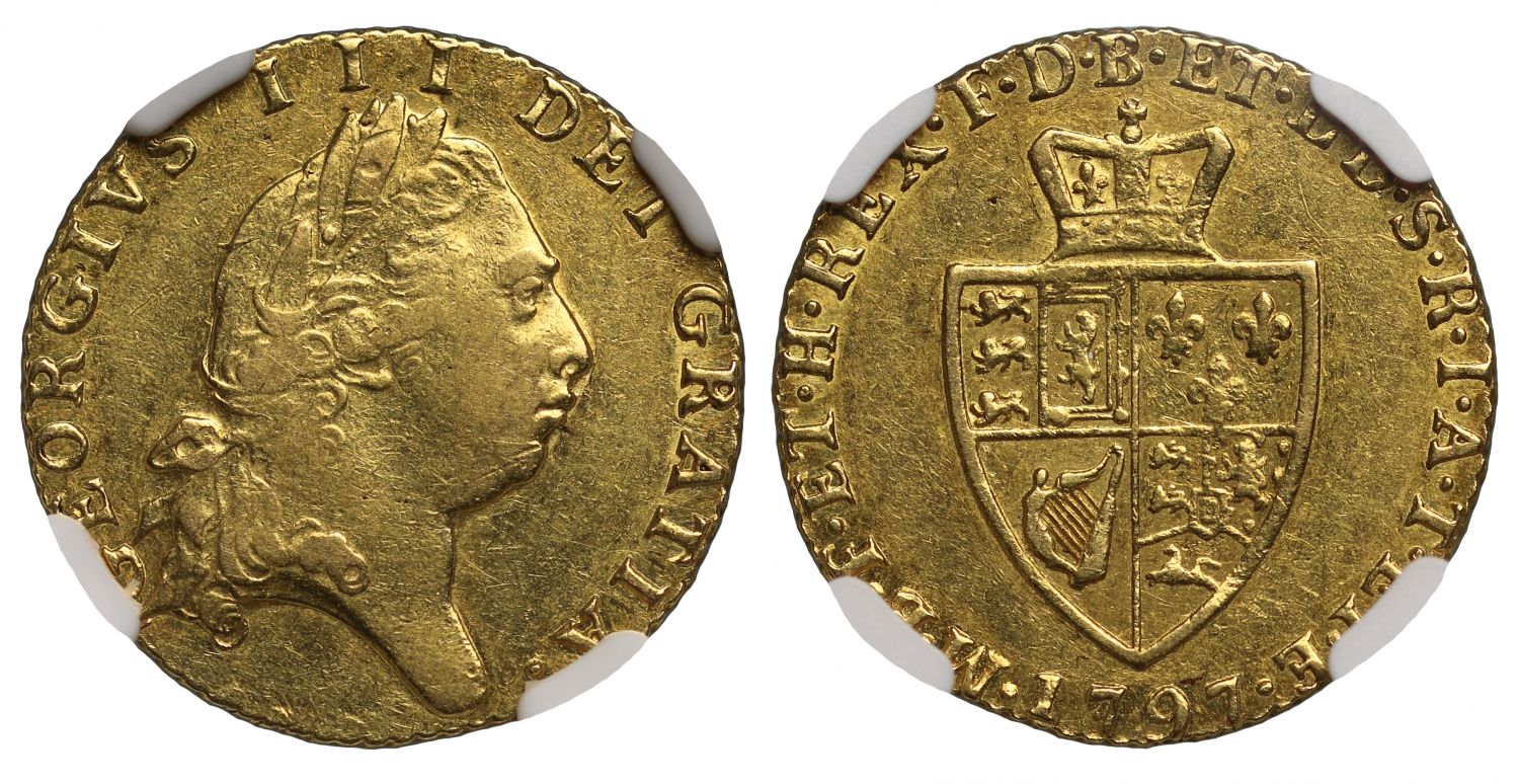 George III 1797 Half-Guinea, fifth bust, spade type shield reverse, AU53