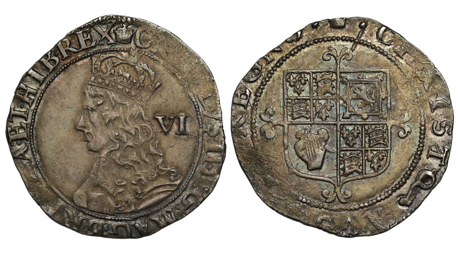 Charles II Sixpence, Third hammered issue, with stops at mint mark AU55