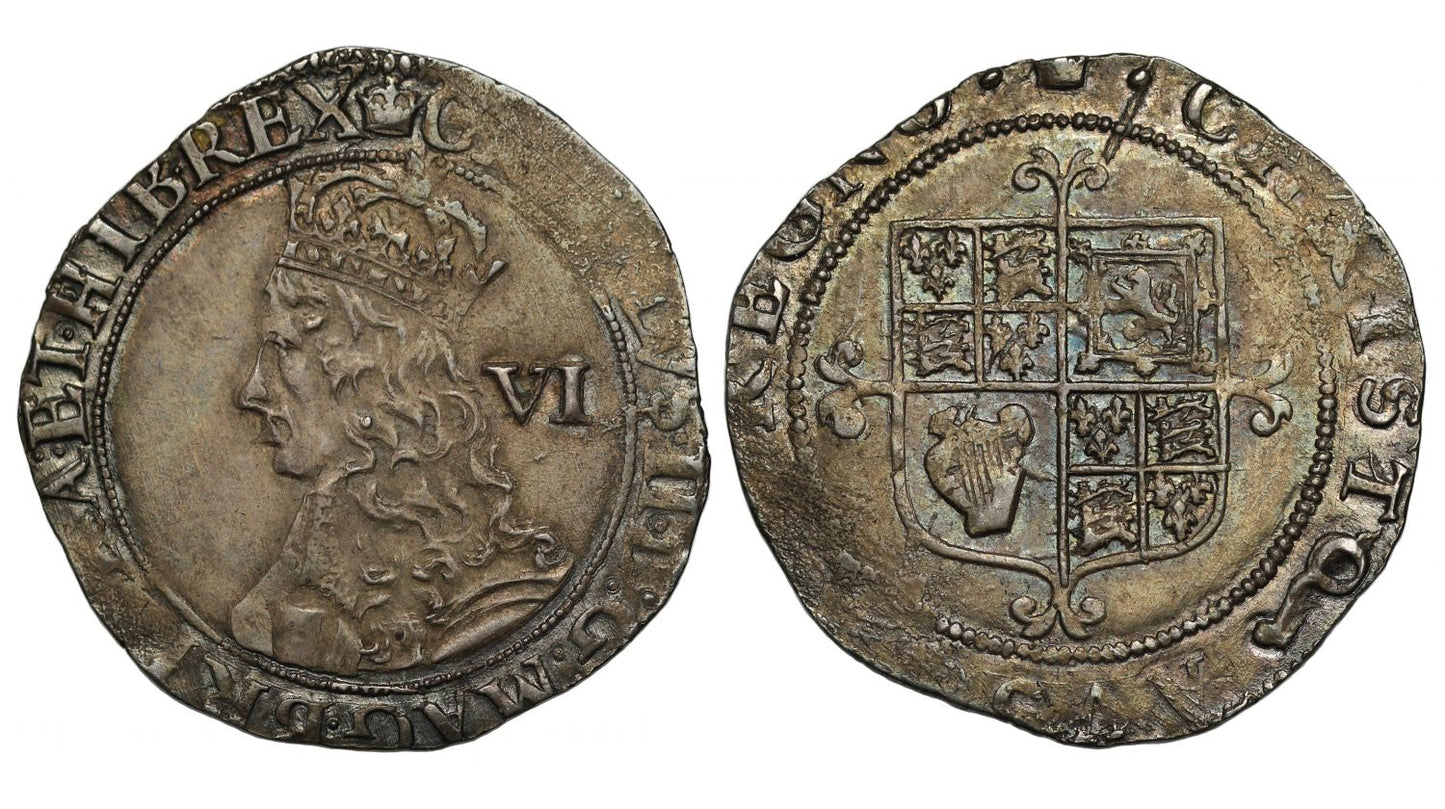 Charles II Sixpence, Third hammered issue, with stops at mint mark AU55