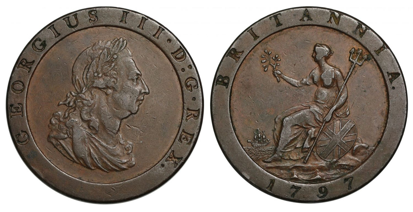 George III 1797 "Cartwheel" Penny, ten leaves to wreath on obverse