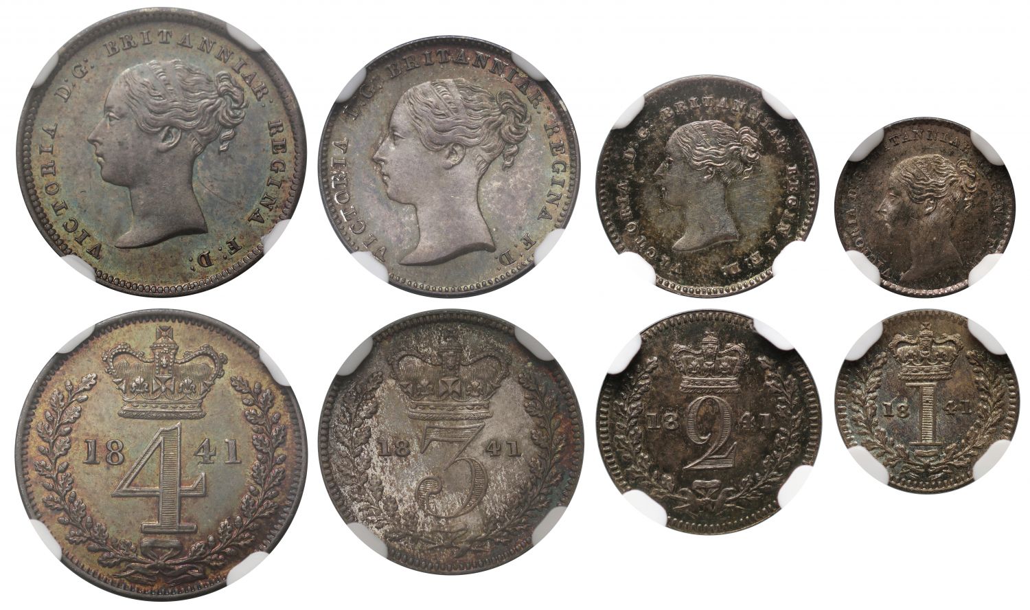 Victoria 1841 Maundy Set, young head graded MS62-66