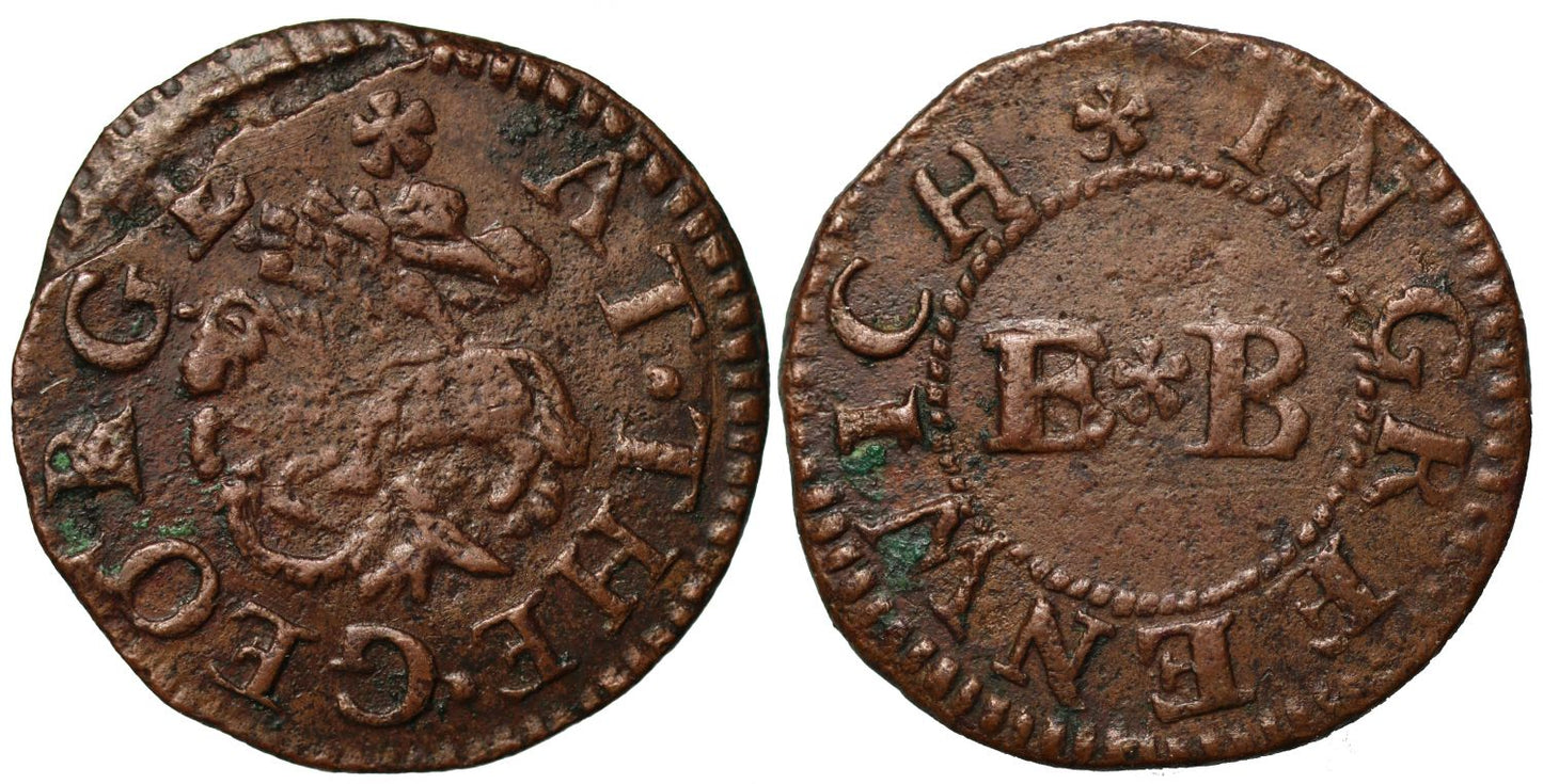 17th Century Farthing Greenwich Token, EB at the St George and dragon