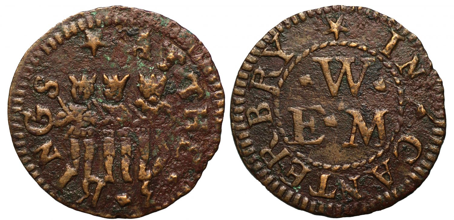 17th Century Kent Farthing, Canterbury, E.W. at the Three Kings