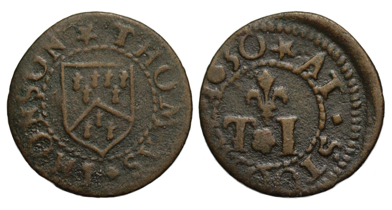 17th Century Kent Farthing, Sturry, Thomas Johnson, 1650, Grocer, error surname