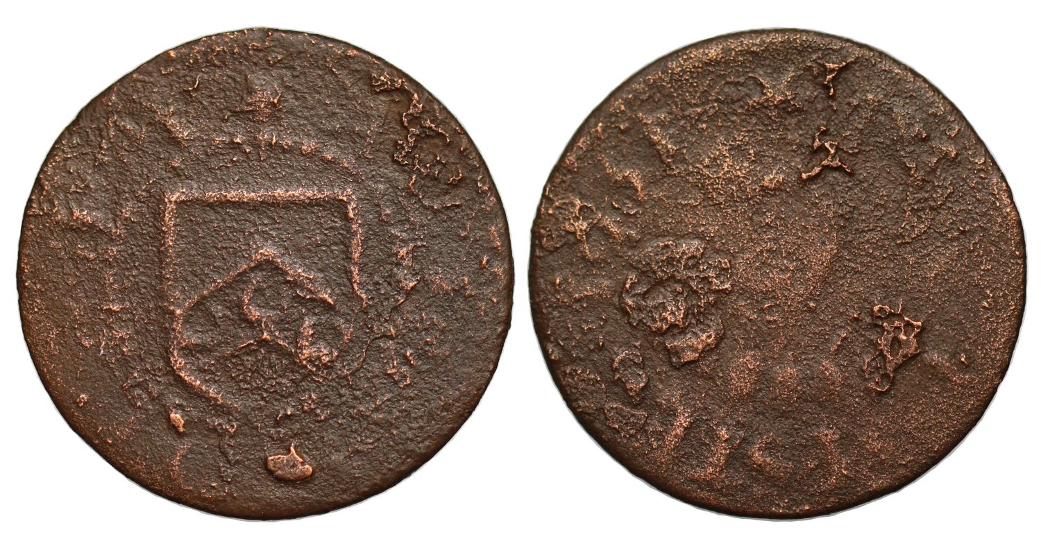 17th Century Kent Farthing, Rochester, Alice Cobham, 1651 Family arms