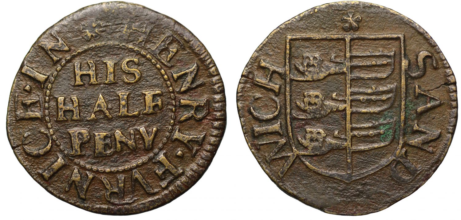 17th Century Kent Halfpenny, Sandwich, Henry Furnice, Arms of Sandwich