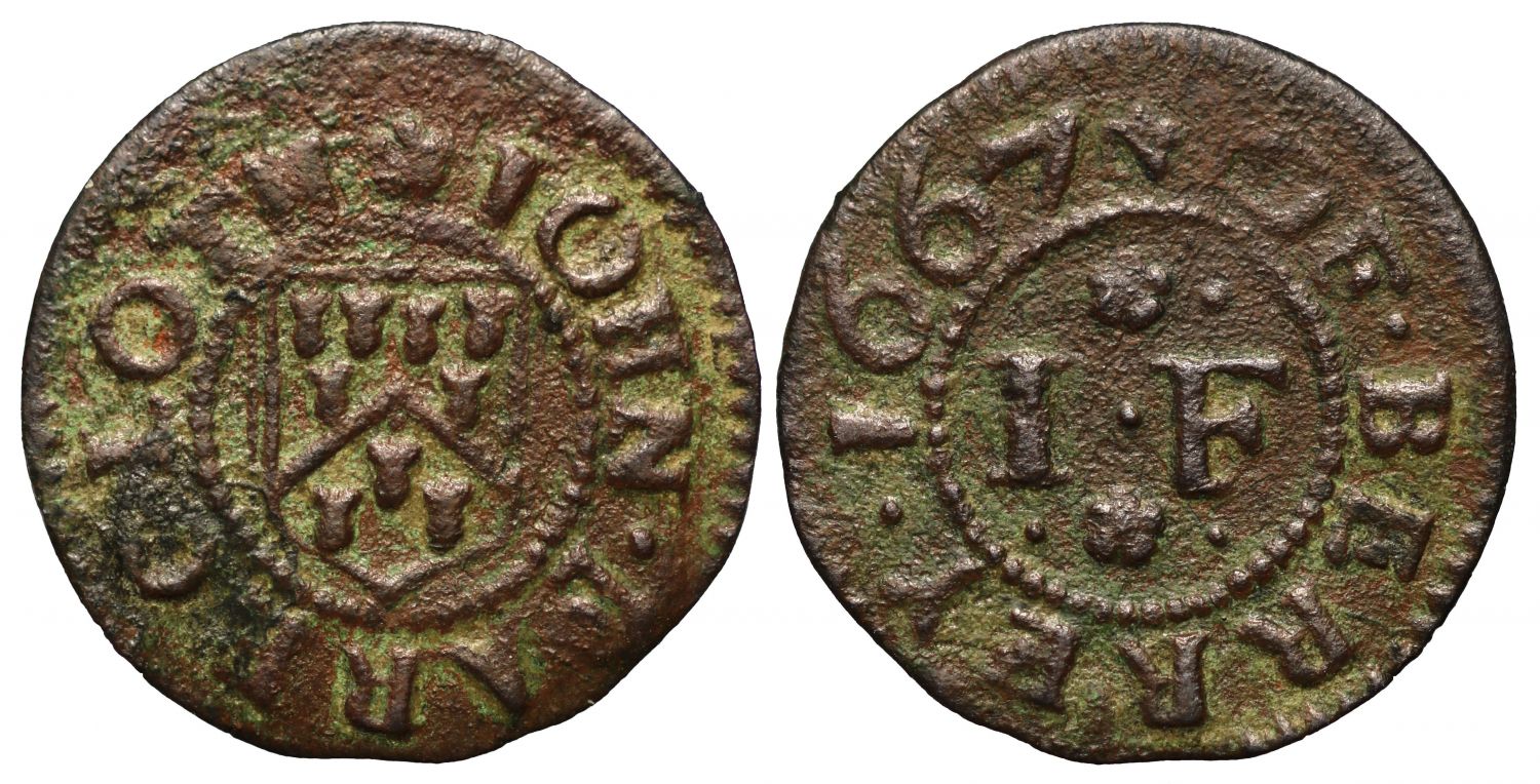 17th Century Suffolk Token, Bury St Edmunds, John Farecloth Farthing 1667