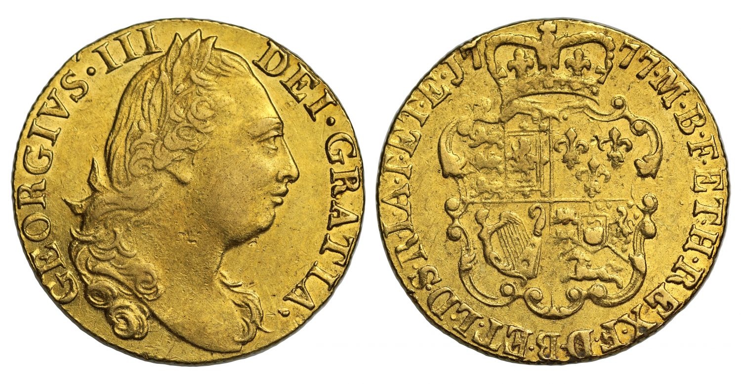 George III 1777 Guinea, fourth head AU53