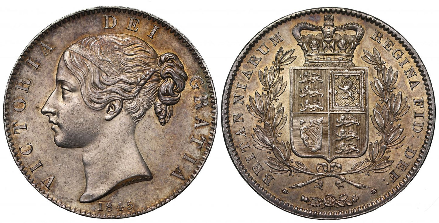 Victoria 1845 Crown, young head, edye year VIII, cinquefoil stops, MS61
