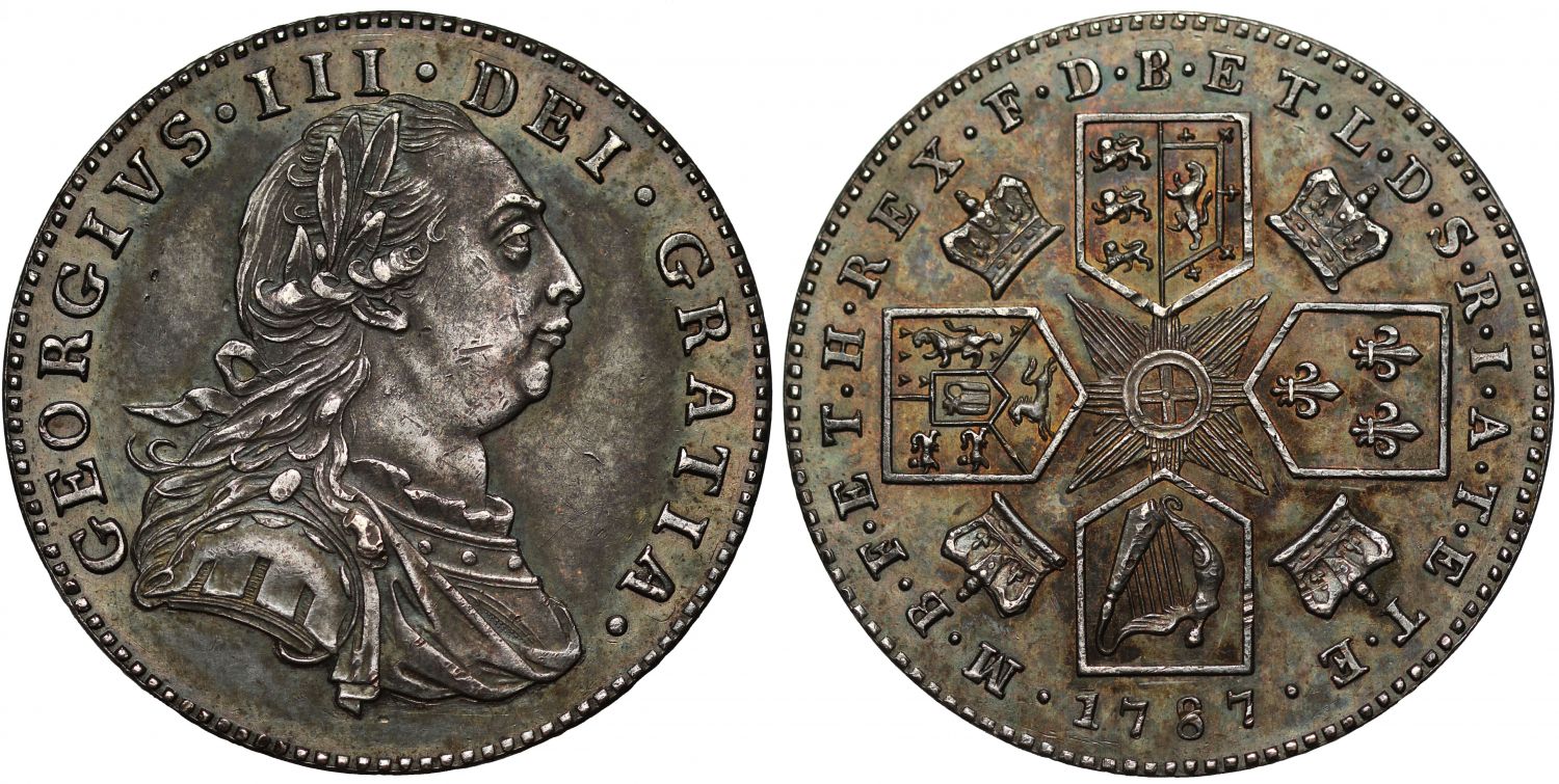 George III 1787 proof Sixpence, hearts in Hanoverian arms, ex Bole